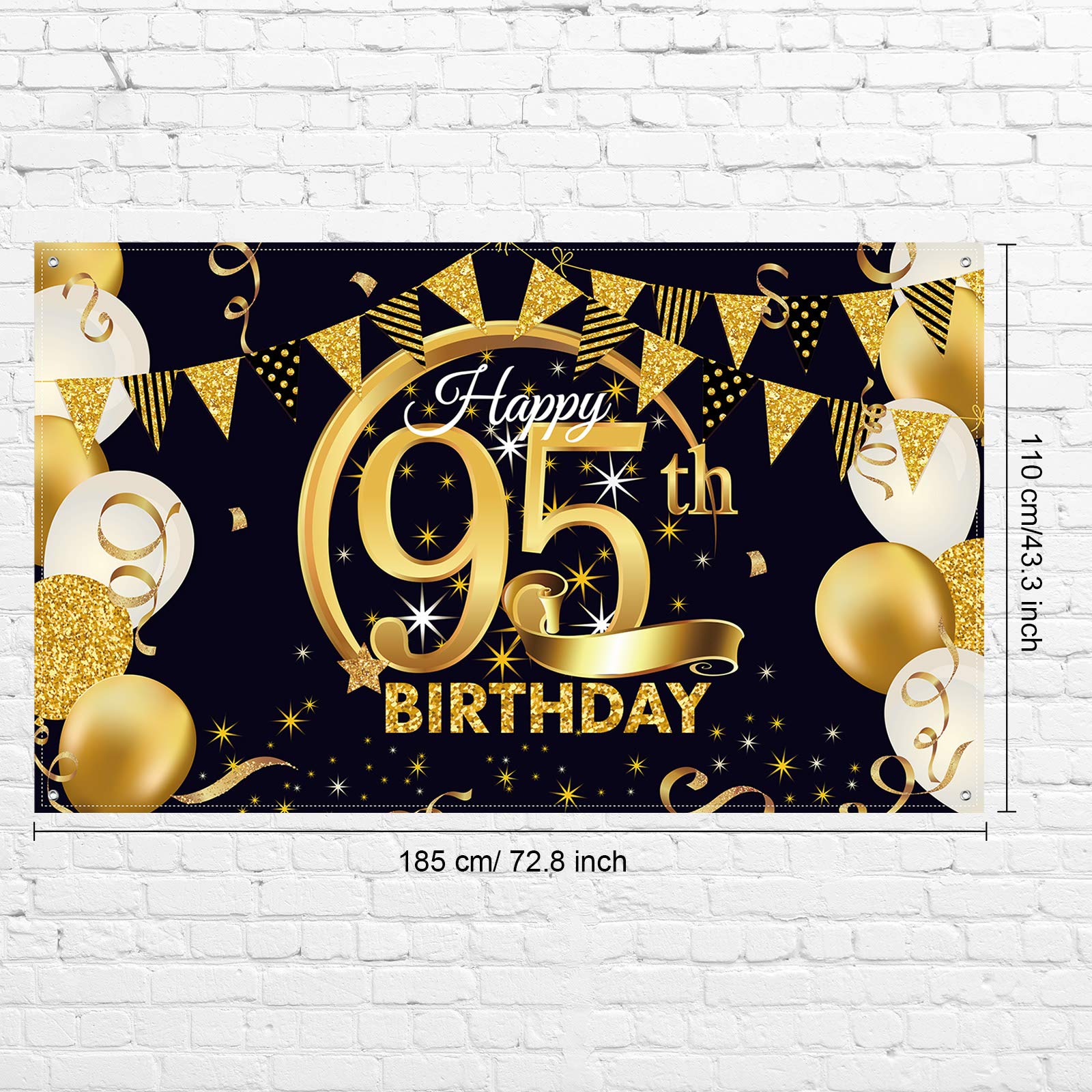 Birthday Party Decoration Extra Large Fabric Black Gold Sign Poster for Anniversary Photo Booth Backdrop Background Banner, Birt